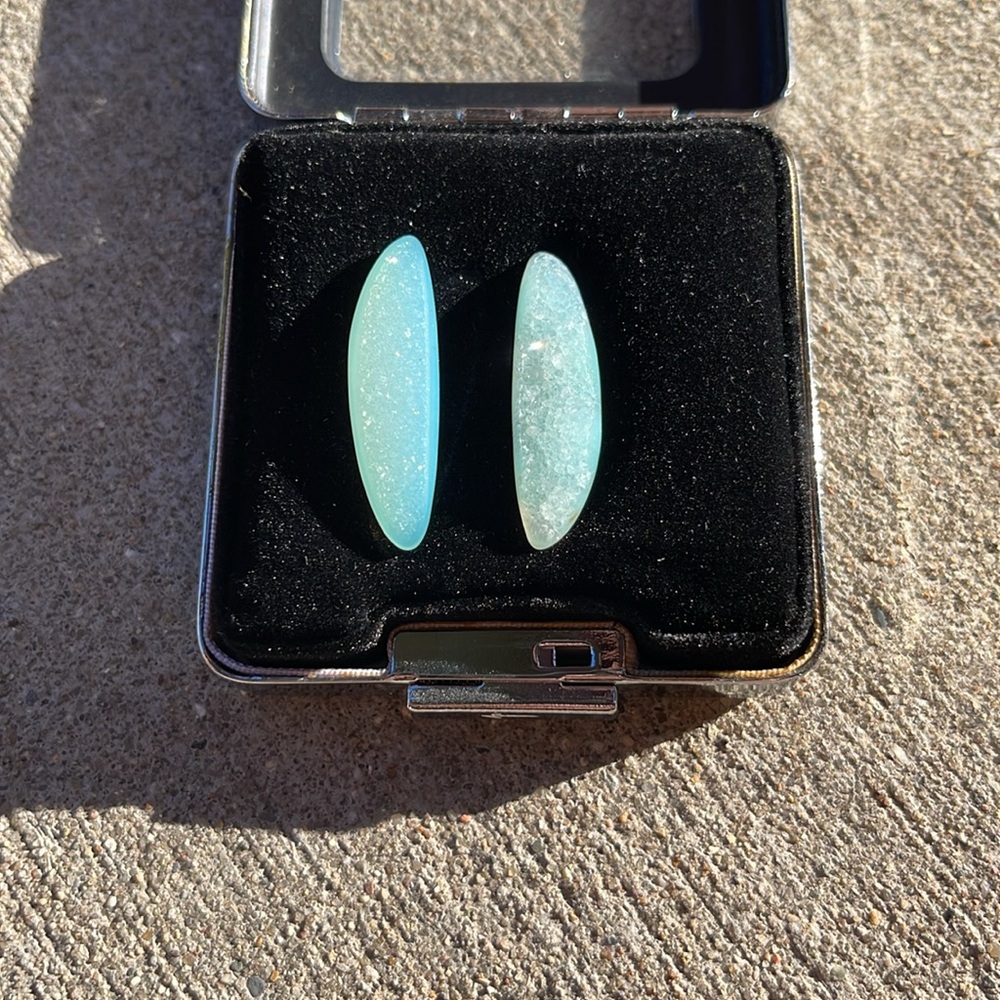 Seafoam Green Slices of Druzy 28mm long x 7mm wide 13.82cts.
